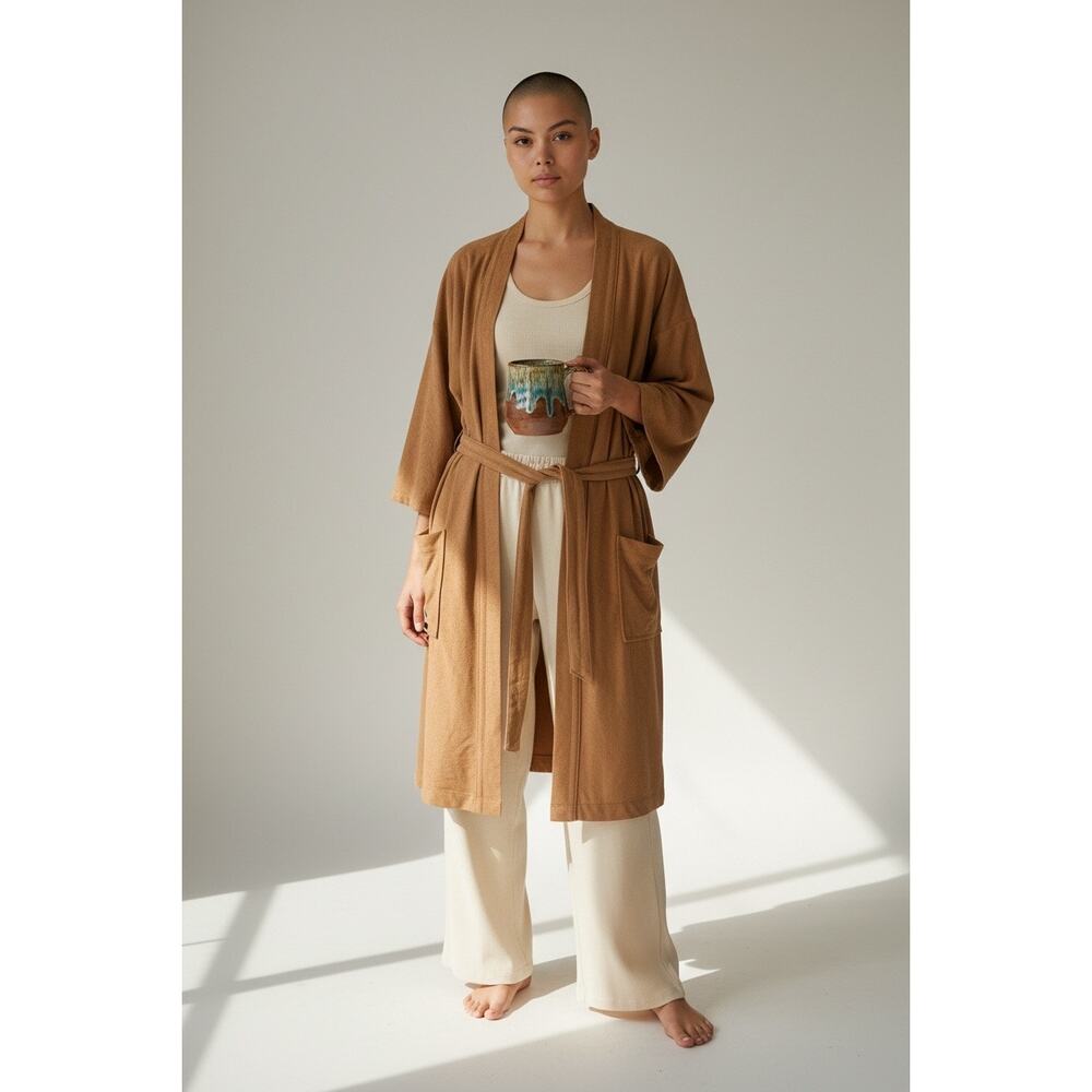 Vintage Enro Idle Hour Terry Golden Tan Kimono Robe Lounge wear belted One Size